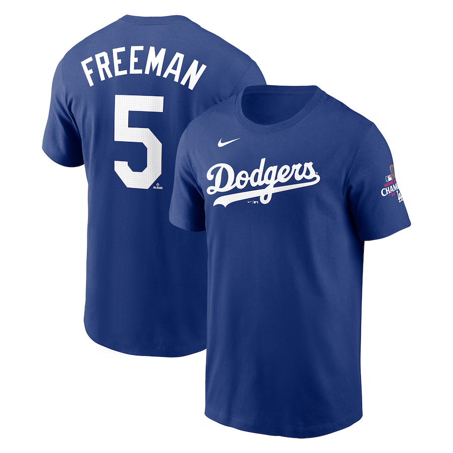 Men Los Angeles Dodgers #5 Freeman 2024 MLB World Series Champions white T shirts->mlb t-shirts->Sports Accessory